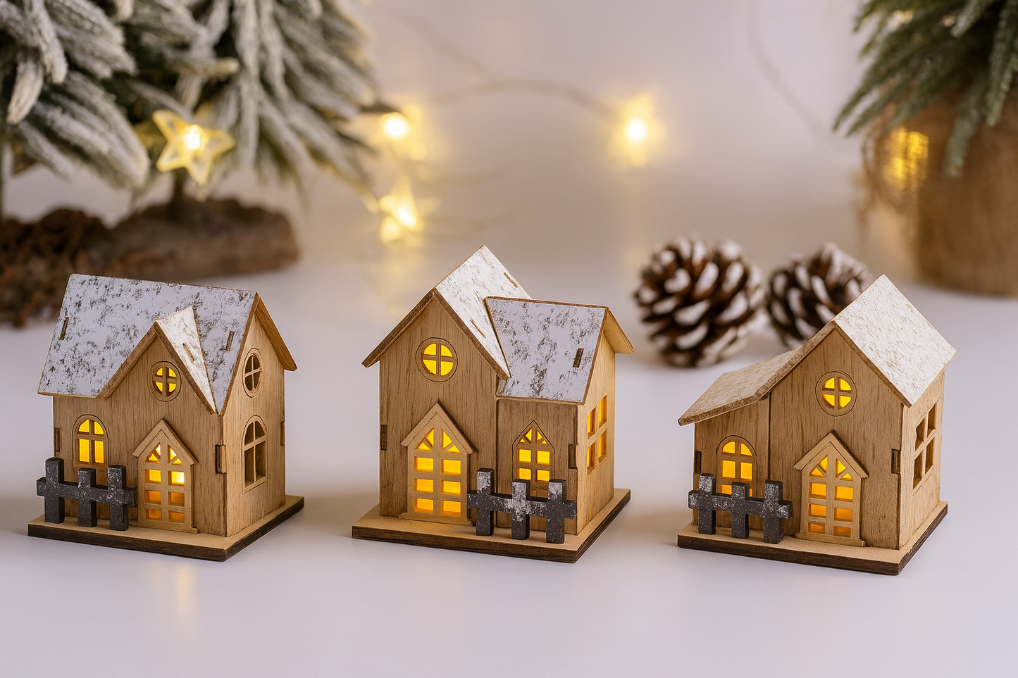 Wooden Christmas house decoration with LED