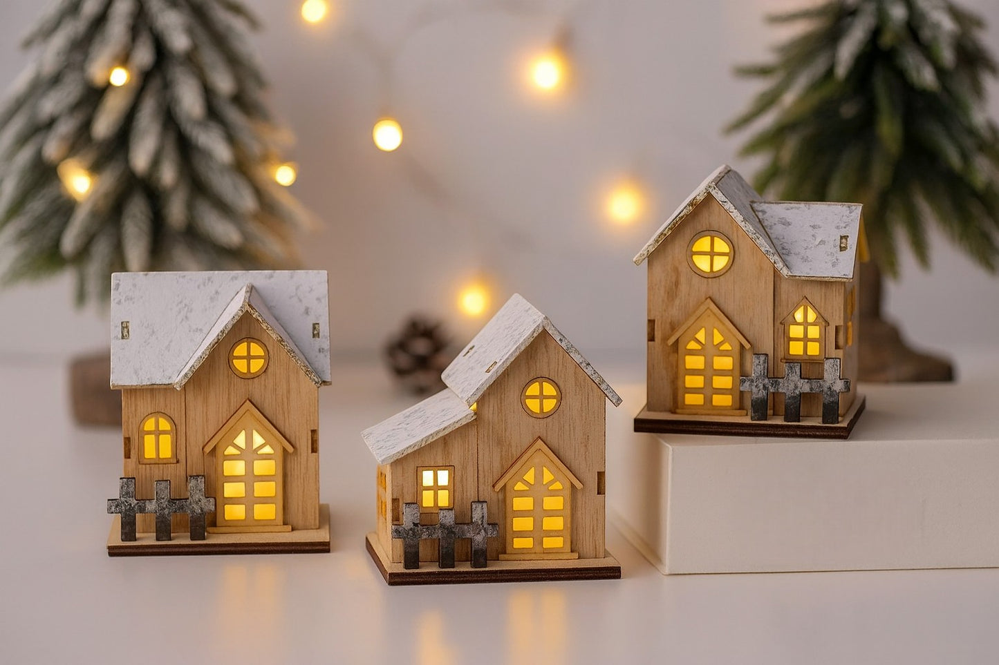 Wooden Christmas house decoration with LED