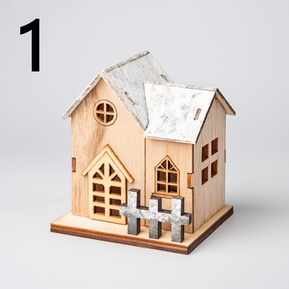 Wooden Christmas house decoration with LED