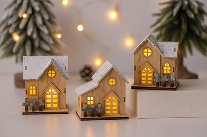 Wooden Christmas house decoration with LED